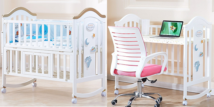 Convertible Eco Wooden Baby Crib With Wheels