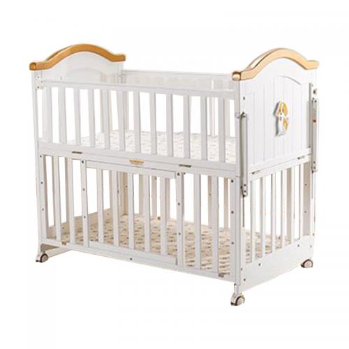 Adjustable White Multifunction Baby Wood Cot Bed