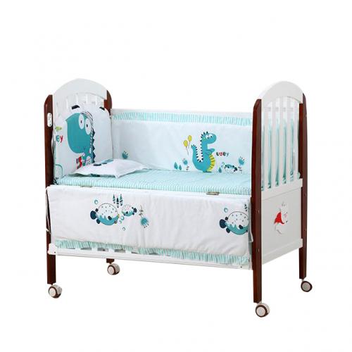 Modern White and Maroon Baby Wood Crib